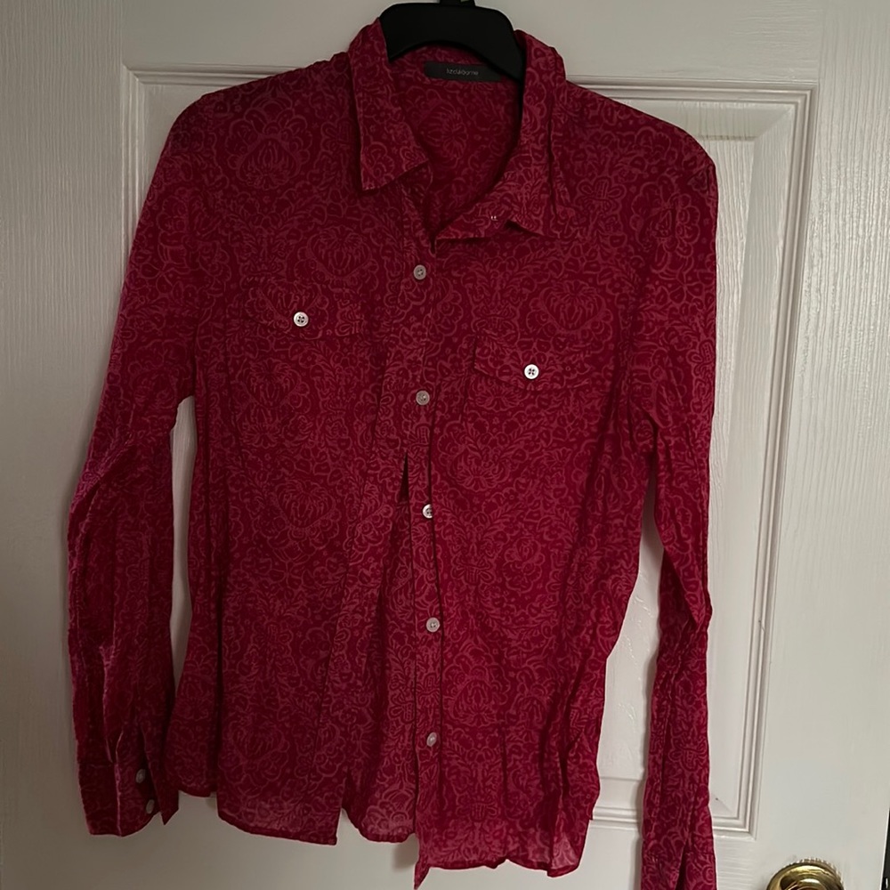 Liz Claiborne Pink Patterned Button Blouse Top